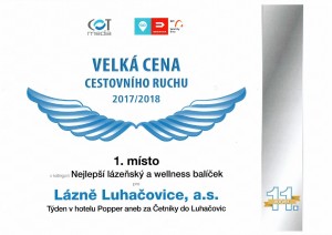 Velká cena cestovního ruchu 2018 - certifikát